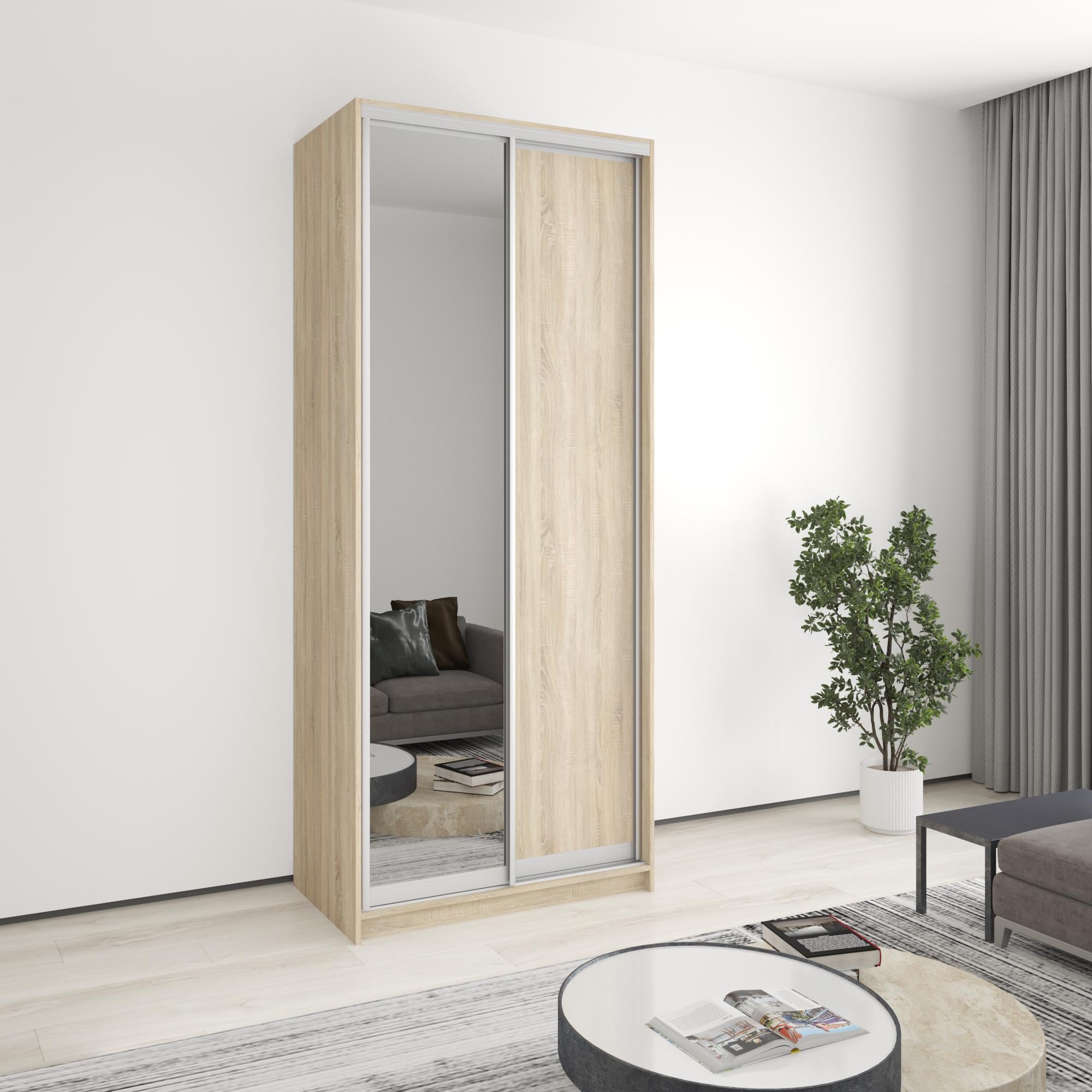 Шкаф-купе двухдверный MebelStar стандарт AL ДСП/зеркало 100x60x240 см Дуб сонома (MBS-3744)