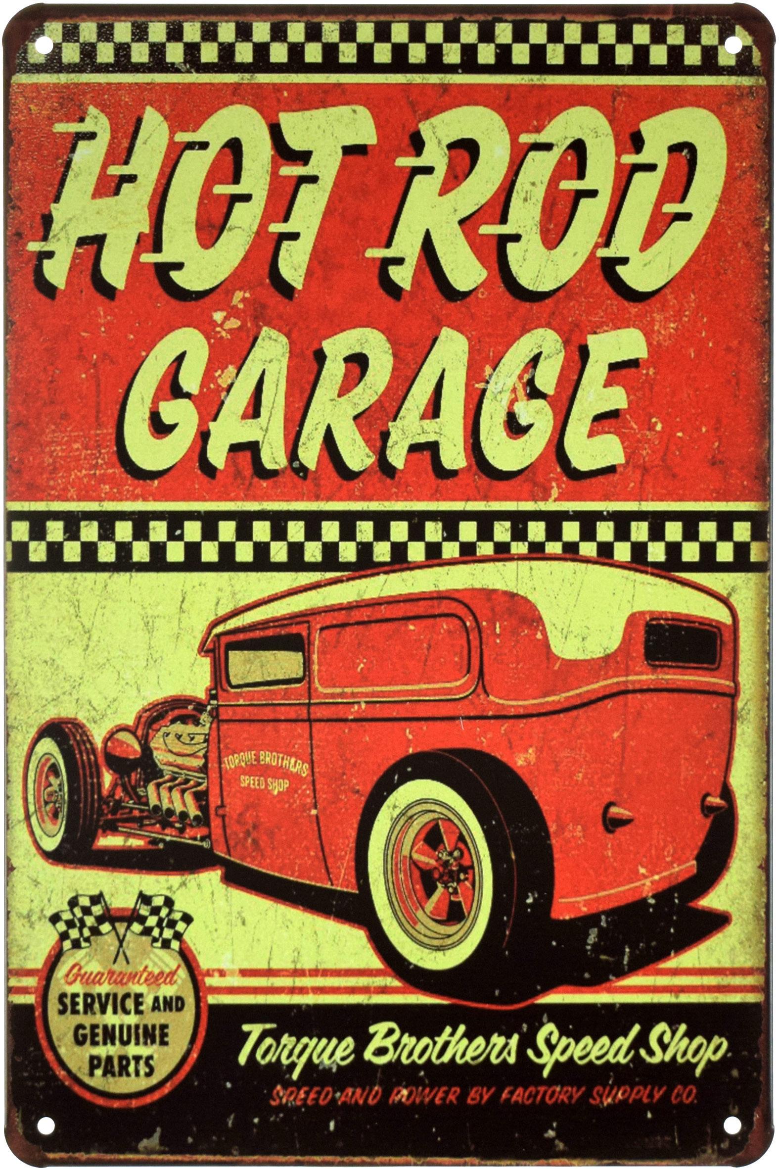 Табличка металлическая Hot Rod Garage Speed And Power 20x30 см