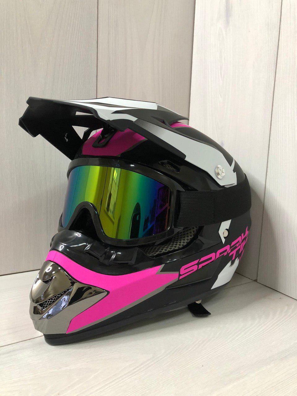 Мотошлем эндуро Spark H031XL для мотокросса или квадроцикла очки/перчатки/маска Розовый/Черный