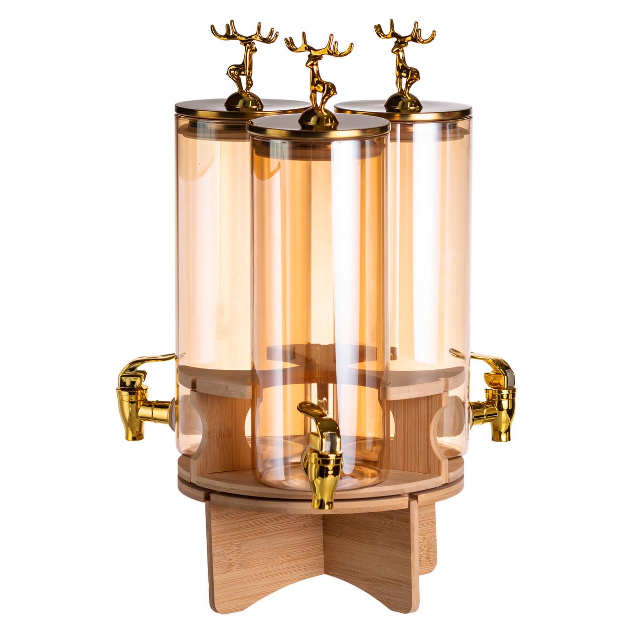 Диспенсер для напоїв потрійний на бамбуковій підставці 55 л (HP-34-28)