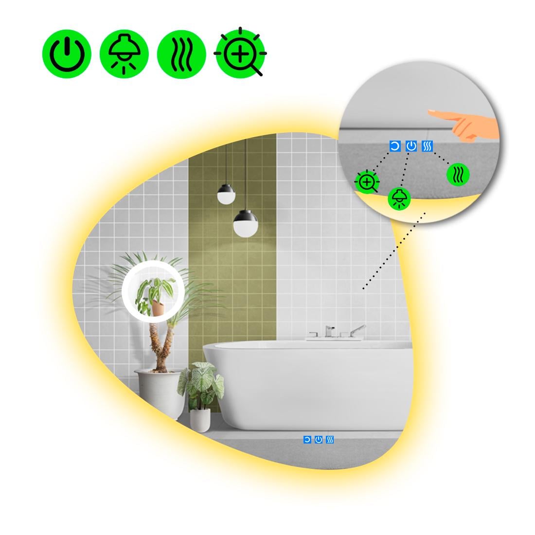 Зеркало с LED подсветкой Nuvola 2 с тремя сенсорами 140x140 см Зеркало с LED подсветкой Nuvola 2 с тремя сенсорами 140x140 см