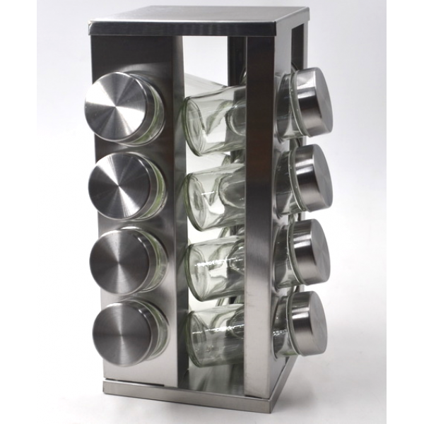 Набор из 16 баночек для специй на вращающейся подставке Benson Silver (BN-175)