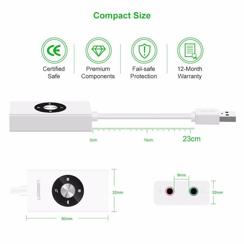 Внешняя звуковая карта Ugreen 30448 23 см Белый - фото 5