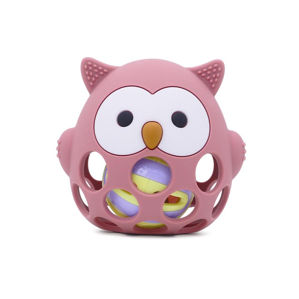 Прорізувач-брязкальце Cheeks Сова силіконовий Темно-рожевий (25756363)