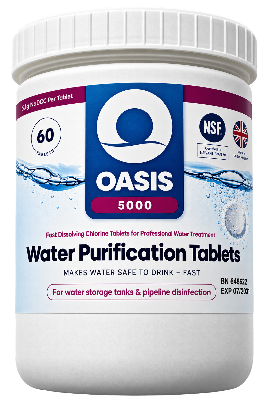 Таблетки для дезінфекції питної води Oasis 5000 банка 60 табл. на 60 000 л 1 таблетка на 1000 л 8,68 г NaDCC (38398785) Таблетки для дезінфекції питної води Oasis 5000 банка 60 табл. на 60 000 л 1 таблетка на 1000 л 8,68 г NaDCC (38398785)