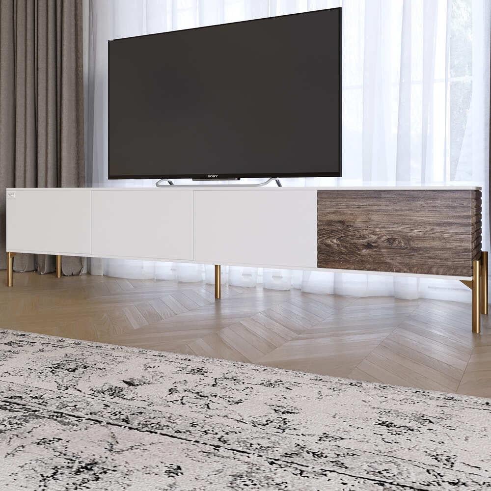 Тумба под телевизор Lion Грей на золотых металлических ножках Нимфея Альба/Дерево (000-000-2483)