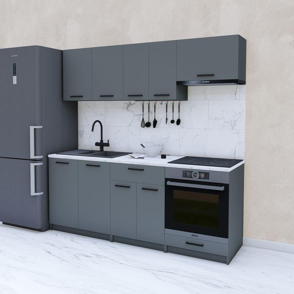 Кухня модульная готовая 2 м 200 см Графит (МП37б) - фото 1 Кухня модульная готовая 2 м 200 см Графит (МП37б) - фото 1