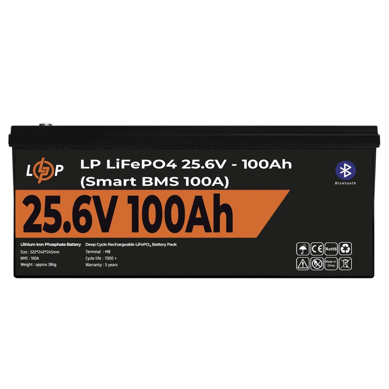 Акумулятор LP LiFePO4 24V 25,6V-100 Ah 2560Wh Smart BMS 100А з BT пластик (3125708994)