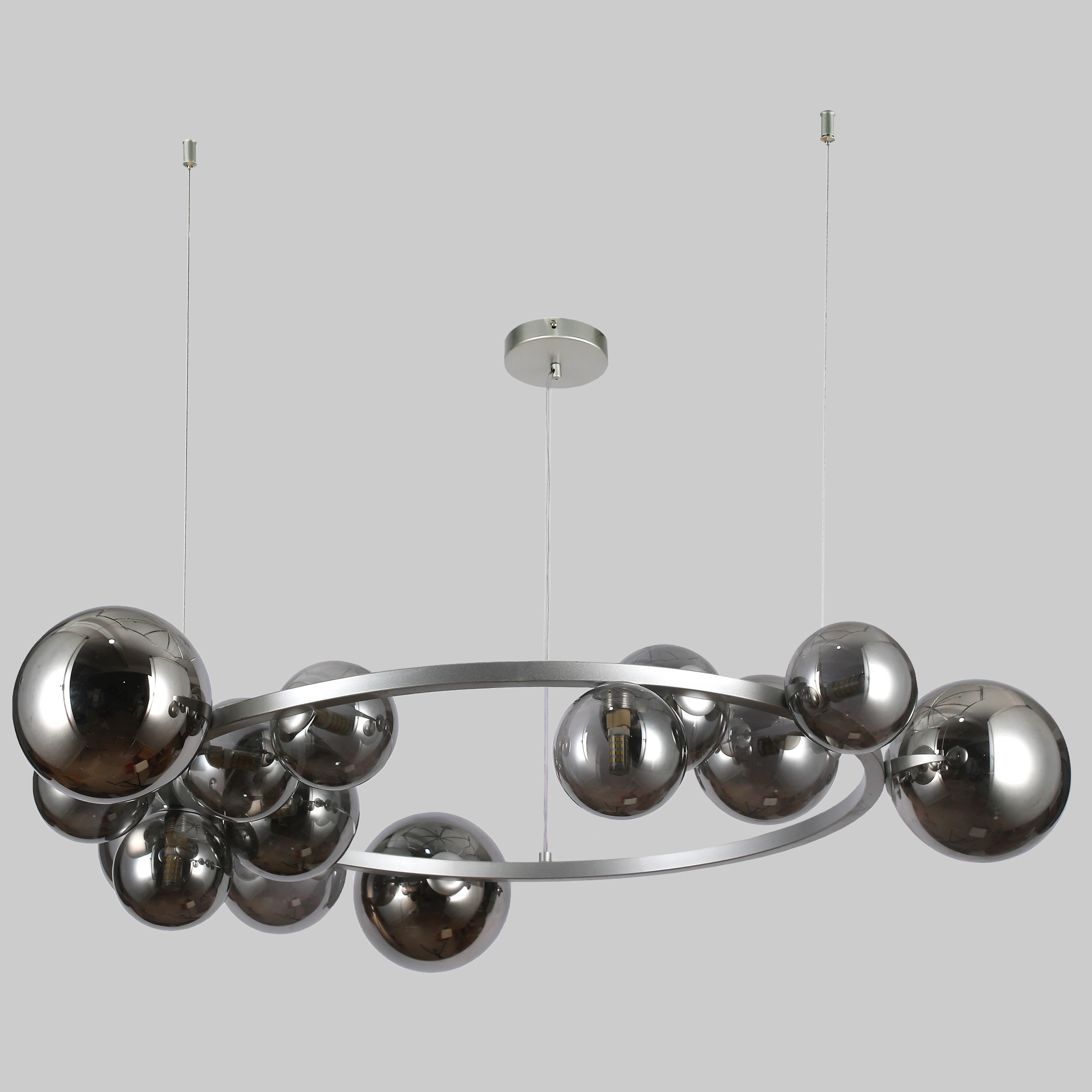 Люстра з куль на 15 ламп Bubbles 80 см Сірий (918-LP267-15 SGCH+BK)