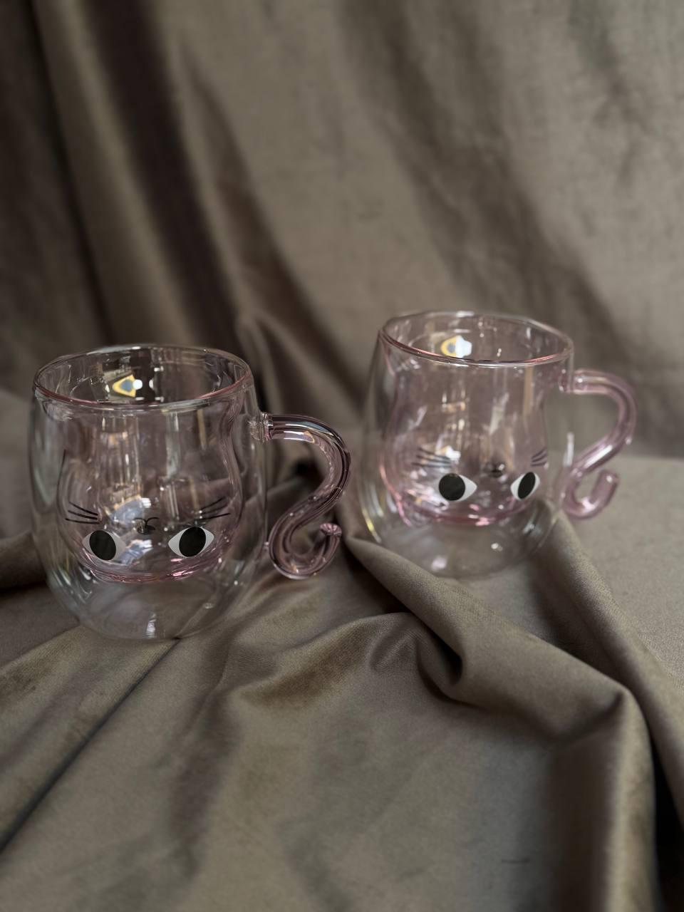 Набор чашек с двойными стенками Vittora Kitty Pink боросиликатное стекло 250 мл 2 шт. (VT-5317-250)