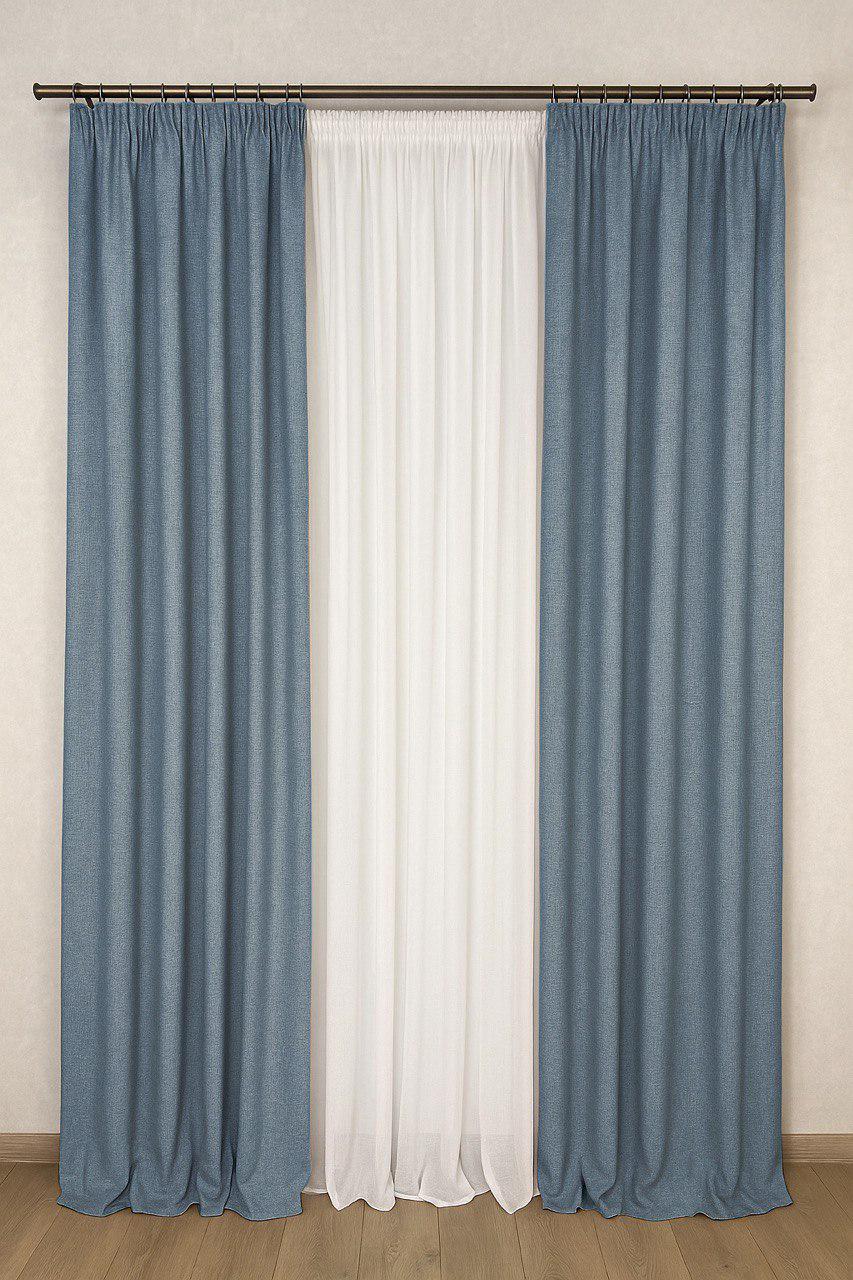 Комплект штор Льон-Рогожка 2 шт. 250x280 см Блакитний - фото 1 Комплект штор Льон-Рогожка 2 шт. 250x280 см Блакитний - фото 1