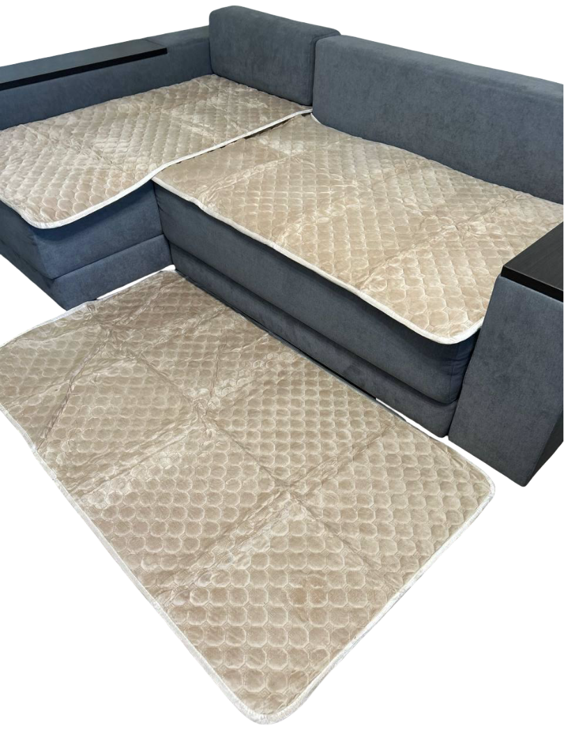 Покрывало на диван прорезиненное велюровое 3 шт. Бежевый (Д-1102)