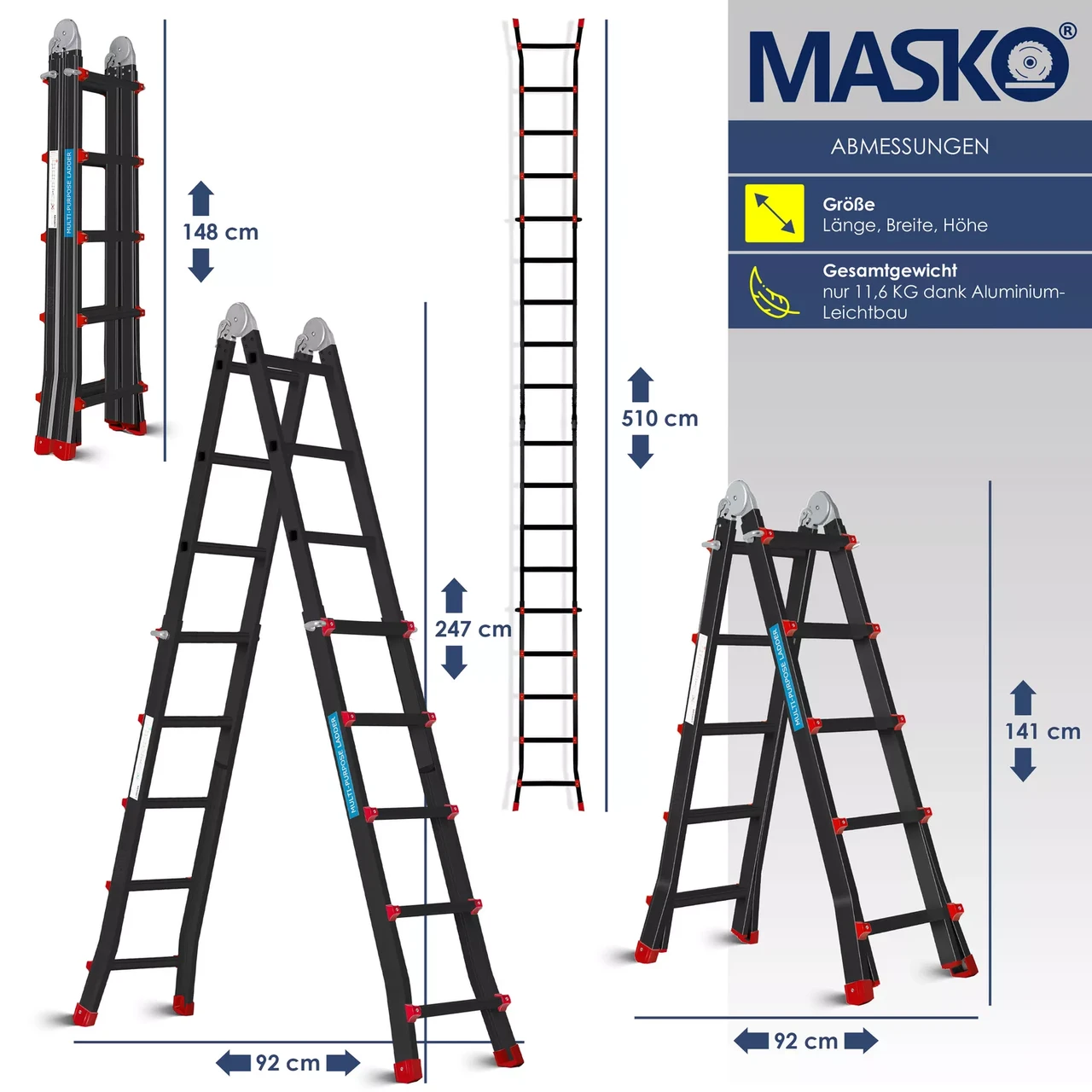 Стремянка телескопическая MASKO Черный (2431304912) - фото 6 Стремянка телескопическая MASKO Черный (2431304912) - фото 6