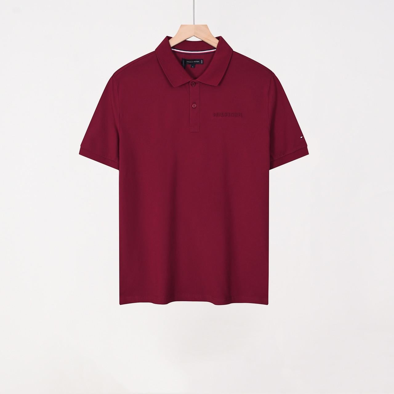 Футболка чоловіча поло в стилі Tommy Hilfiger з вишитим логотипом Tonal Embroidery Logo L Бордо (TH12001.5L)