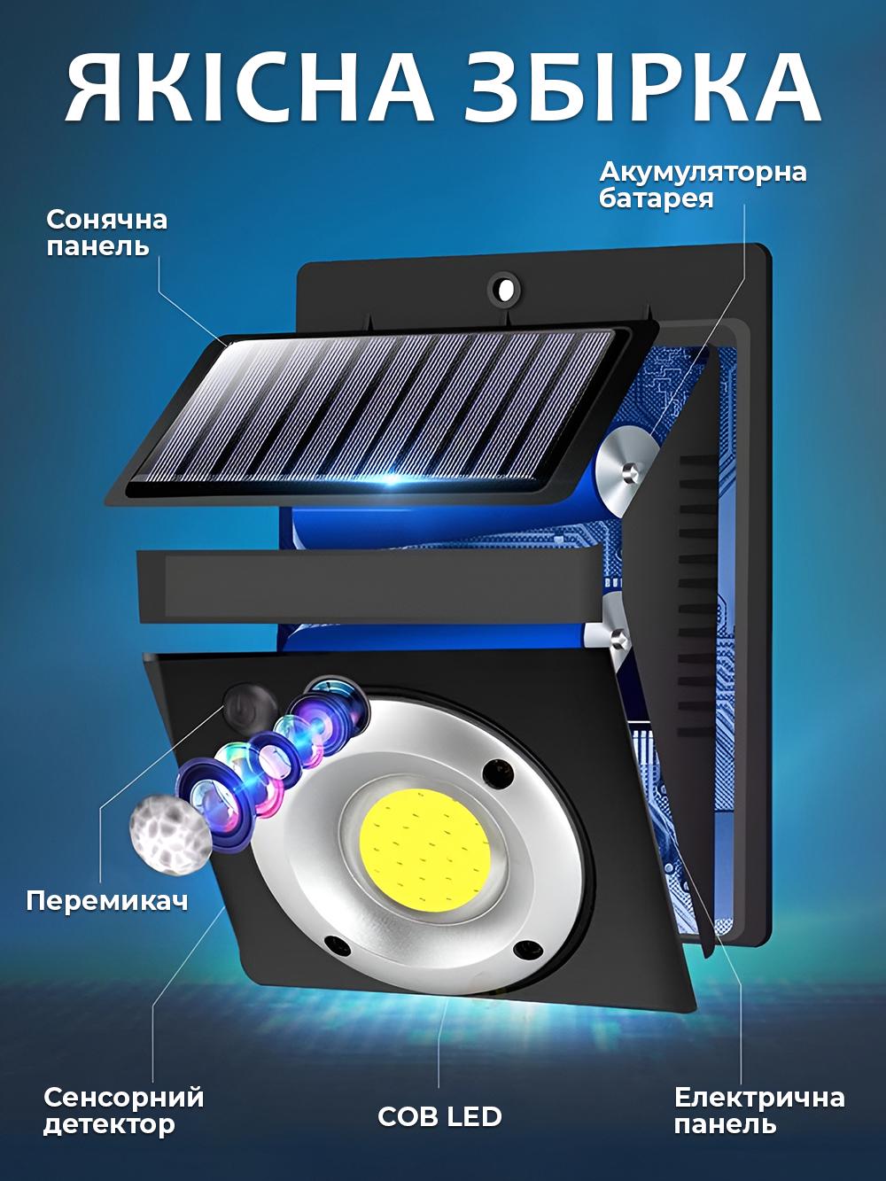 Фонарь с датчиком движения уличный настенный Andowl Q-TY021X1 LED на солнечной батарее белый свет Черный (c357dad7) - фото 3