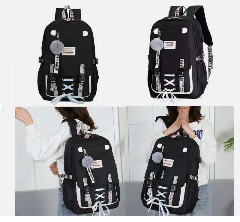 Шкільний рюкзак для дівчаток Harvard з USB портом/замочком і хутряним помпоном Чорний (1226011661) - фото 10 Шкільний рюкзак для дівчаток Harvard з USB портом/замочком і хутряним помпоном Чорний (1226011661) - фото 10
