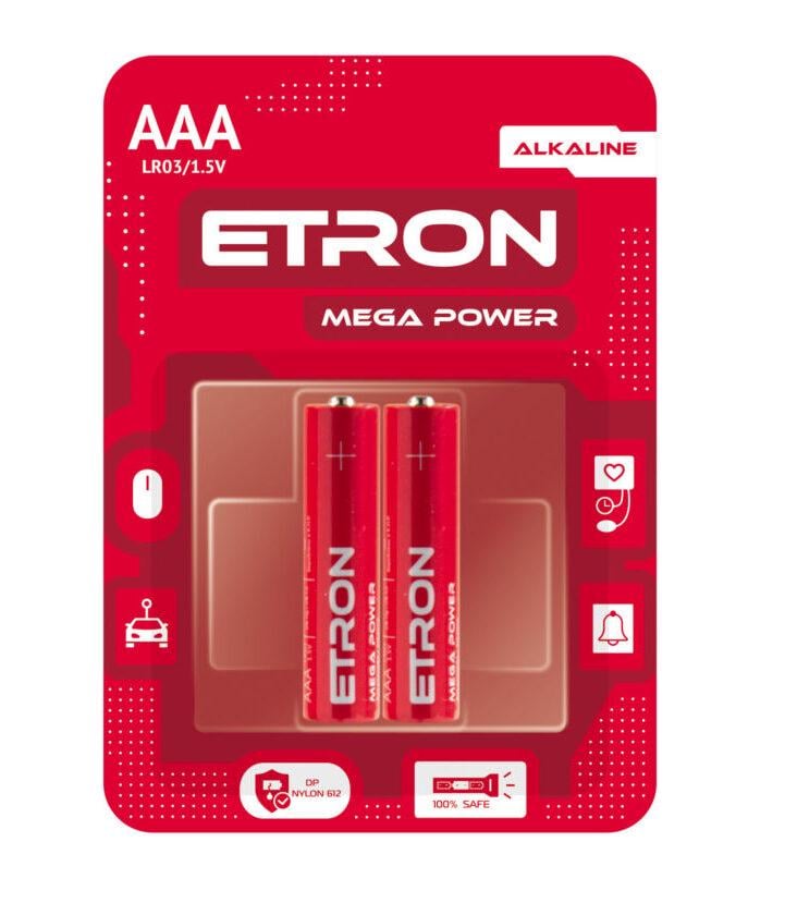 Батарейки щелочные ETRON Mega Power AAA LR03 2 шт. (9175)
