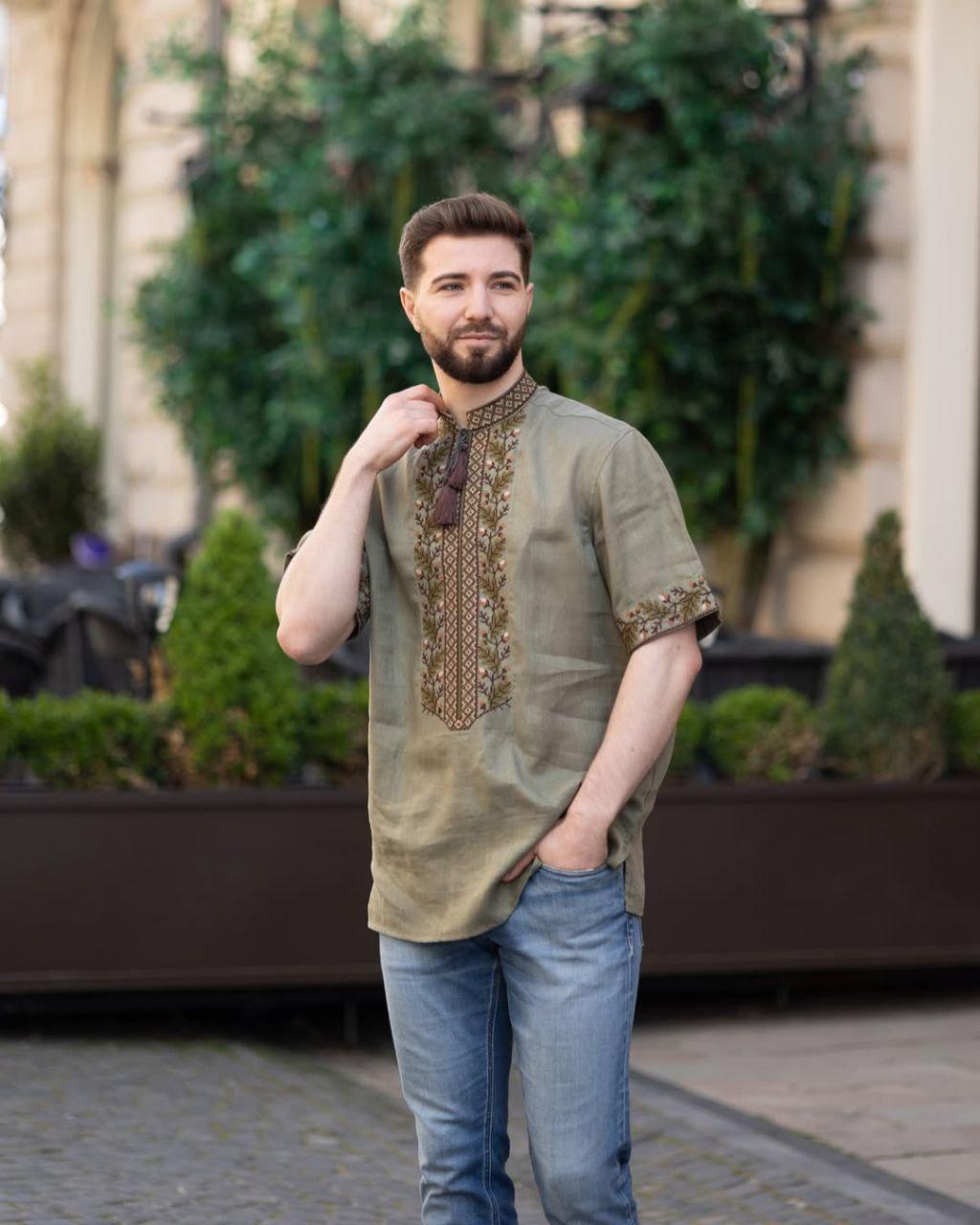 Вышиванка мужская р. 50 Зеленый (383) - фото 3