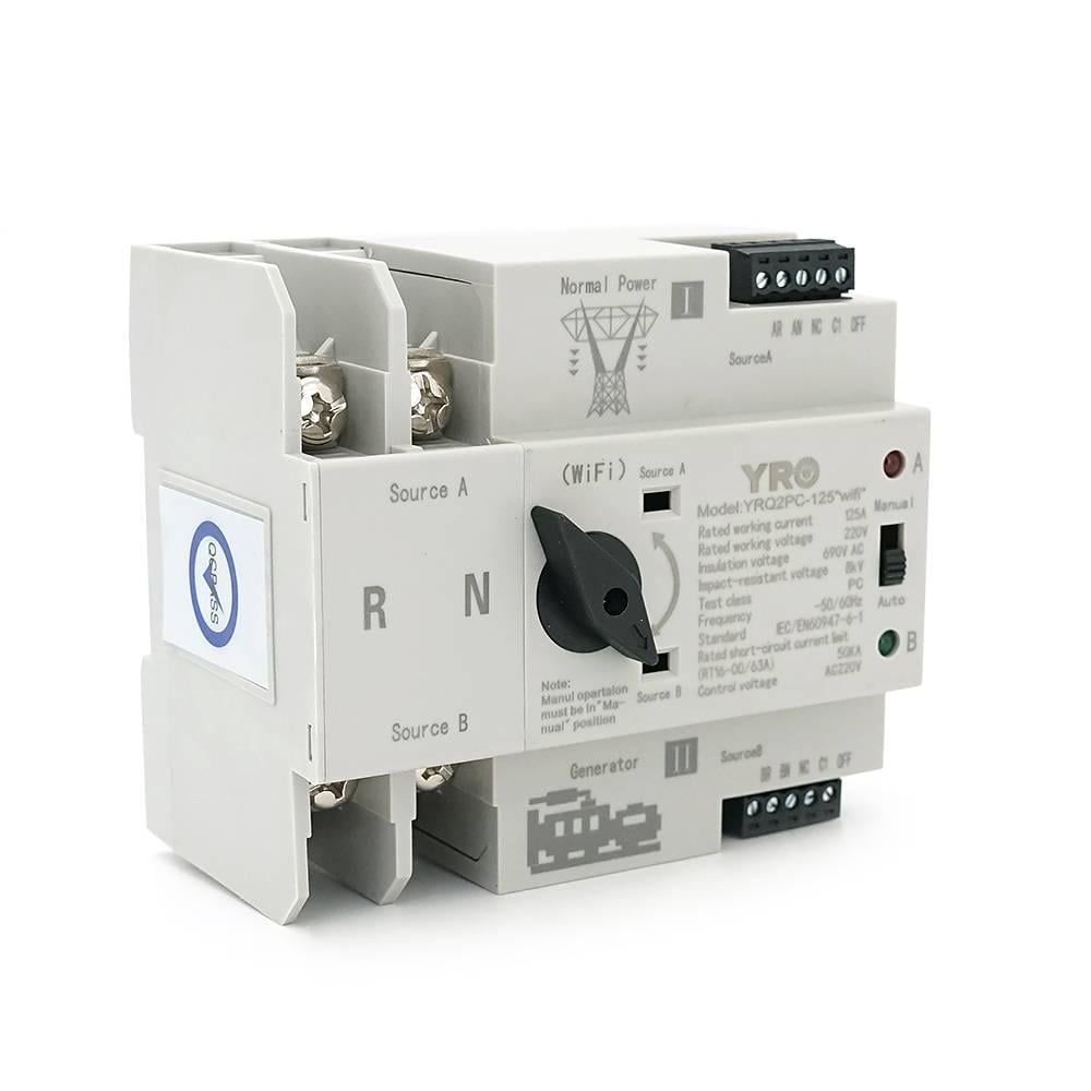 Автомат введення резерву двополюсний YRQ2PC-125 Wifi ATS 2P 125A 220V E-Welink App на DIN-рейку для генераторів (40286)