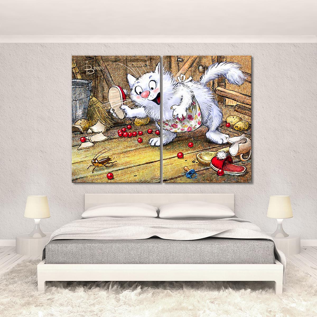 Модульная картина Мурочка в охотничьем азарте 2 модуля 30х45 см