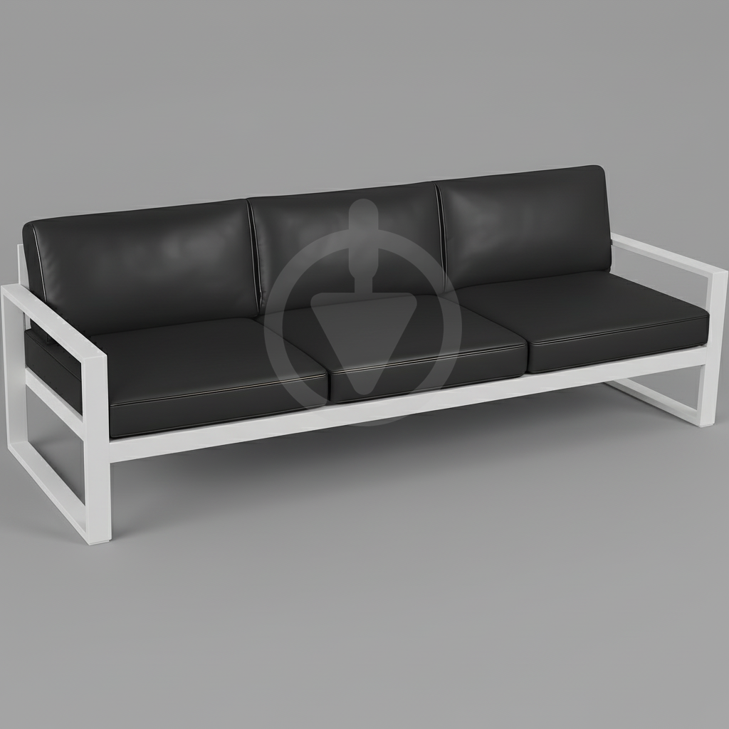 Диван металлический AVVS tech Бостон уличный лофт с подлокотниками экокожа 210 см Темно-серый/Белый (30067124)