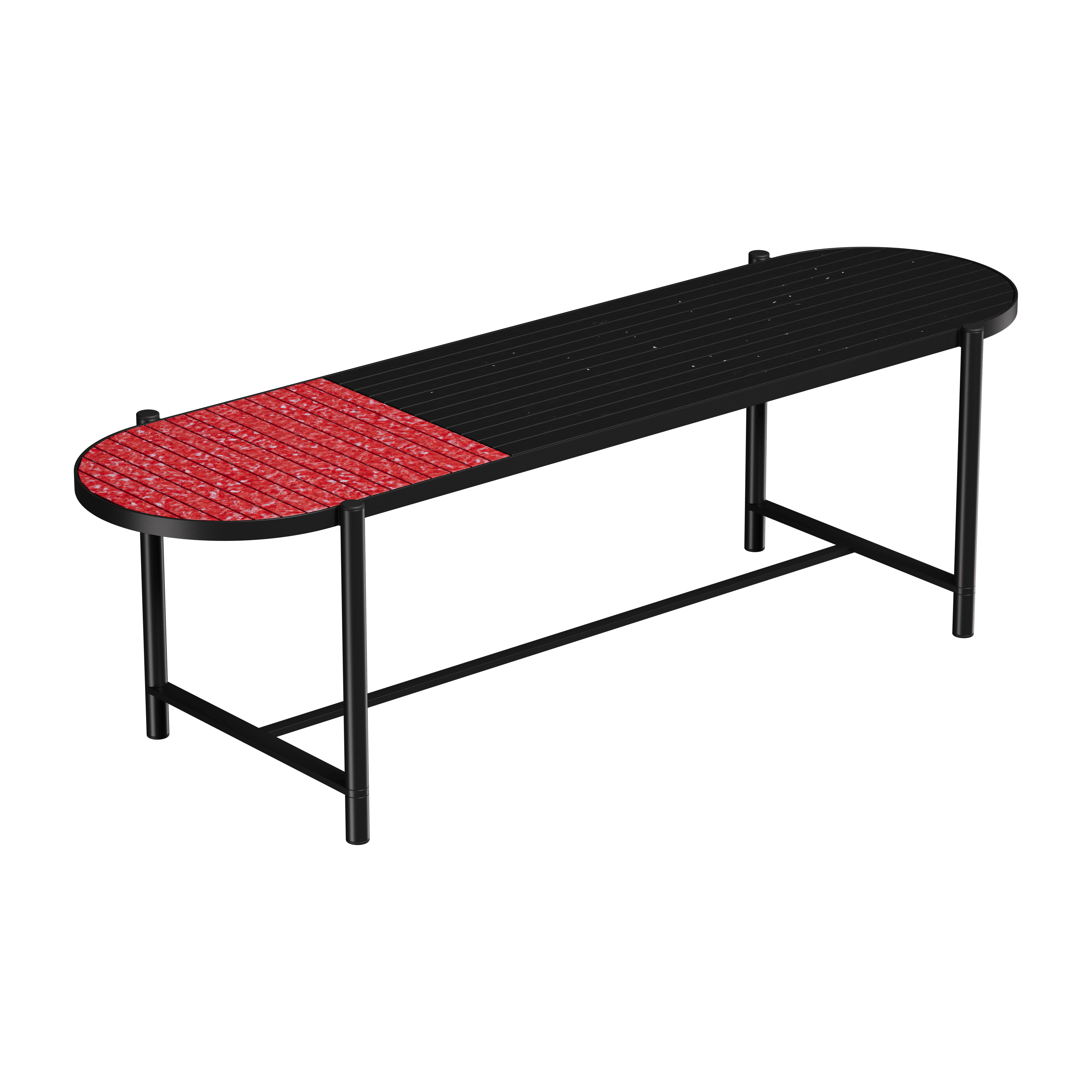 Лавка овальна Recast Plastic 150х45х40 см Чорно-червоний (WB1000)