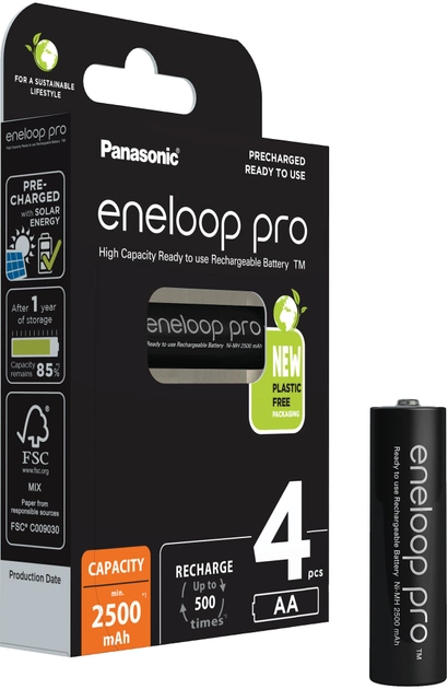 Батарейка-акумулятор Panasonic Eneloop PRO HR6 2500 mAh Чорний