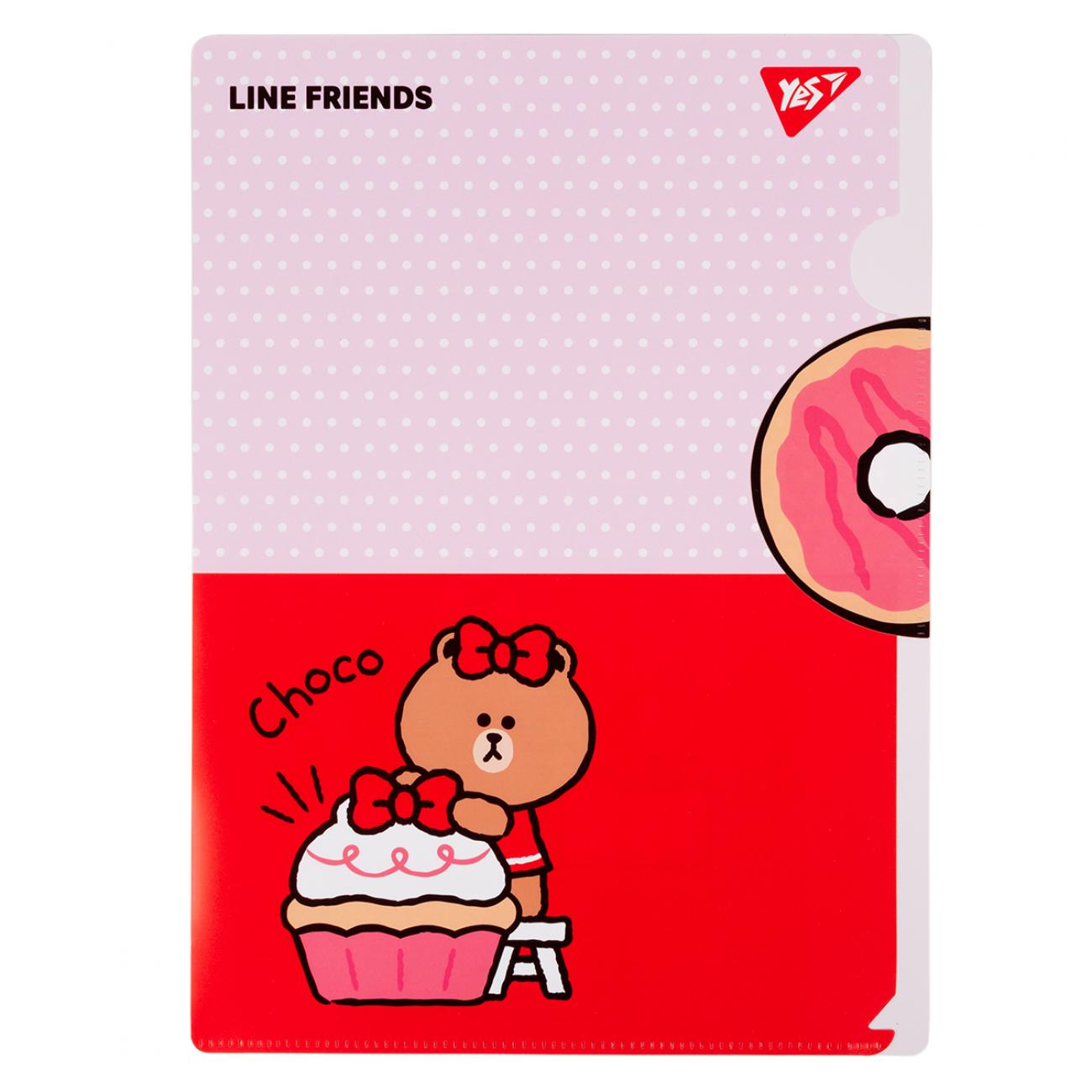 Папка-угол Yes Line Friends. Choco A4 с клапаном Красно-розовый (492111)