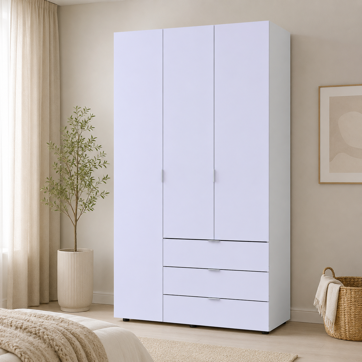 Шкаф трехдверный Doros Гелар 116,2х49,5х203,4 см с полками/штангой и 3 ящиками Белый (80397641)