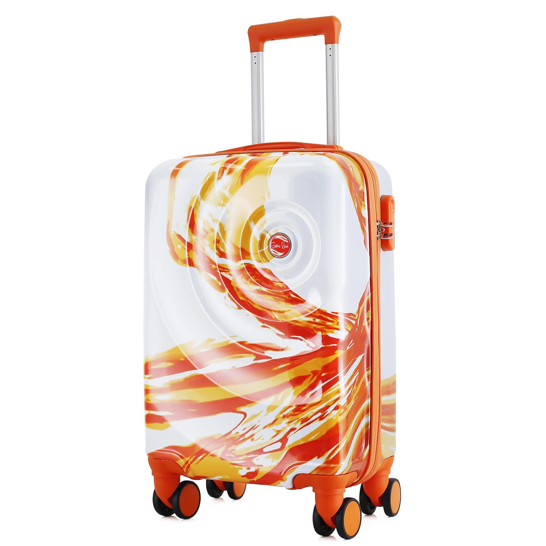 Валіза мала SEMI LINE T5655-1 20 дюймів Polycarbonate/ABS 4 подвійні колеса з помаранчевим принтом Білий