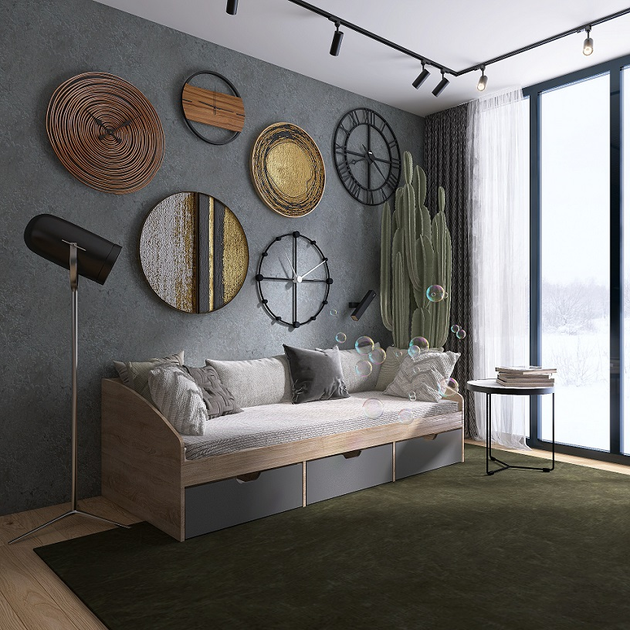 Ліжко односпальне Еверест Комфорт-3 з 3 шухлядамии 80x190 см Дуб сонома/Графітовий (25213234)