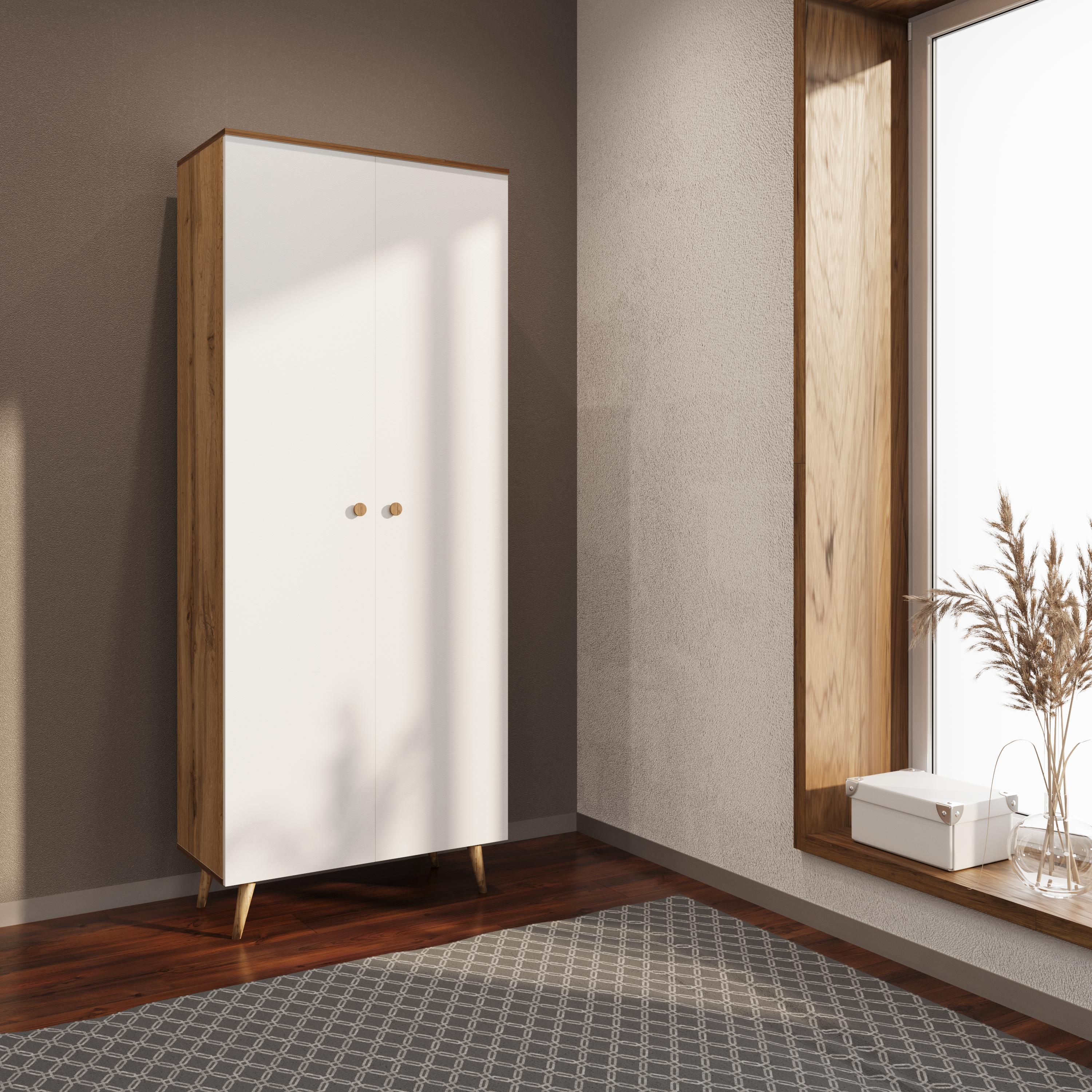 Шкаф распашной двухдверный на балкон Мікс Меблі 2Д Сканди ламинированная ДСП 800х400х2000 мм Дуб натуральный/Дуб тахо/Белый (46654)