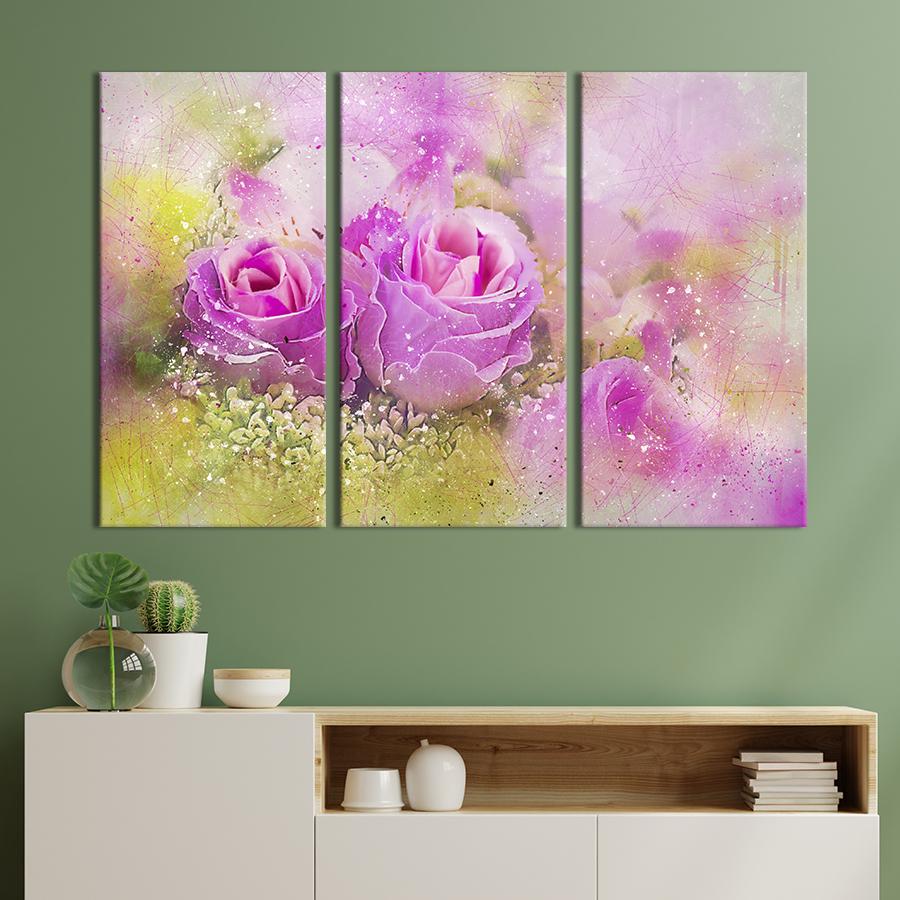 Картина на холсте триптих Волшебные розовые розы 128x81 см (866-31)