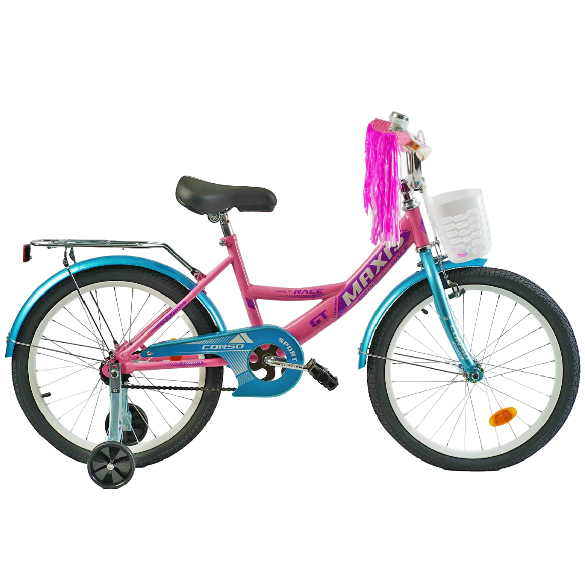 Дитячий велосипед Corso Maxis 20" з додатковими колесами Рожевий (CL-20211)