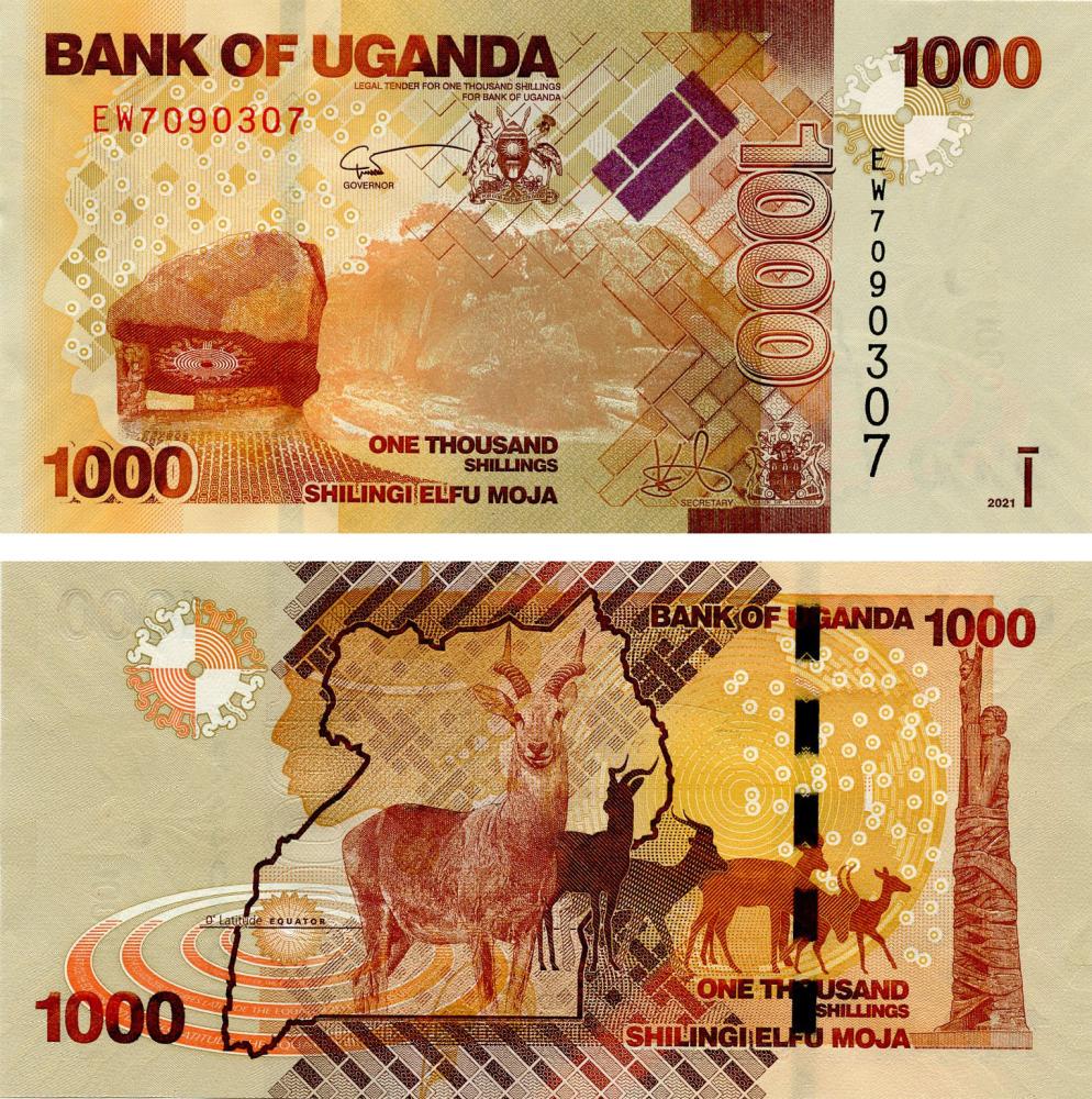 Коллекционная банкнота Уганда 1000 шиллингов 2021 UNC Антилопа (P49)