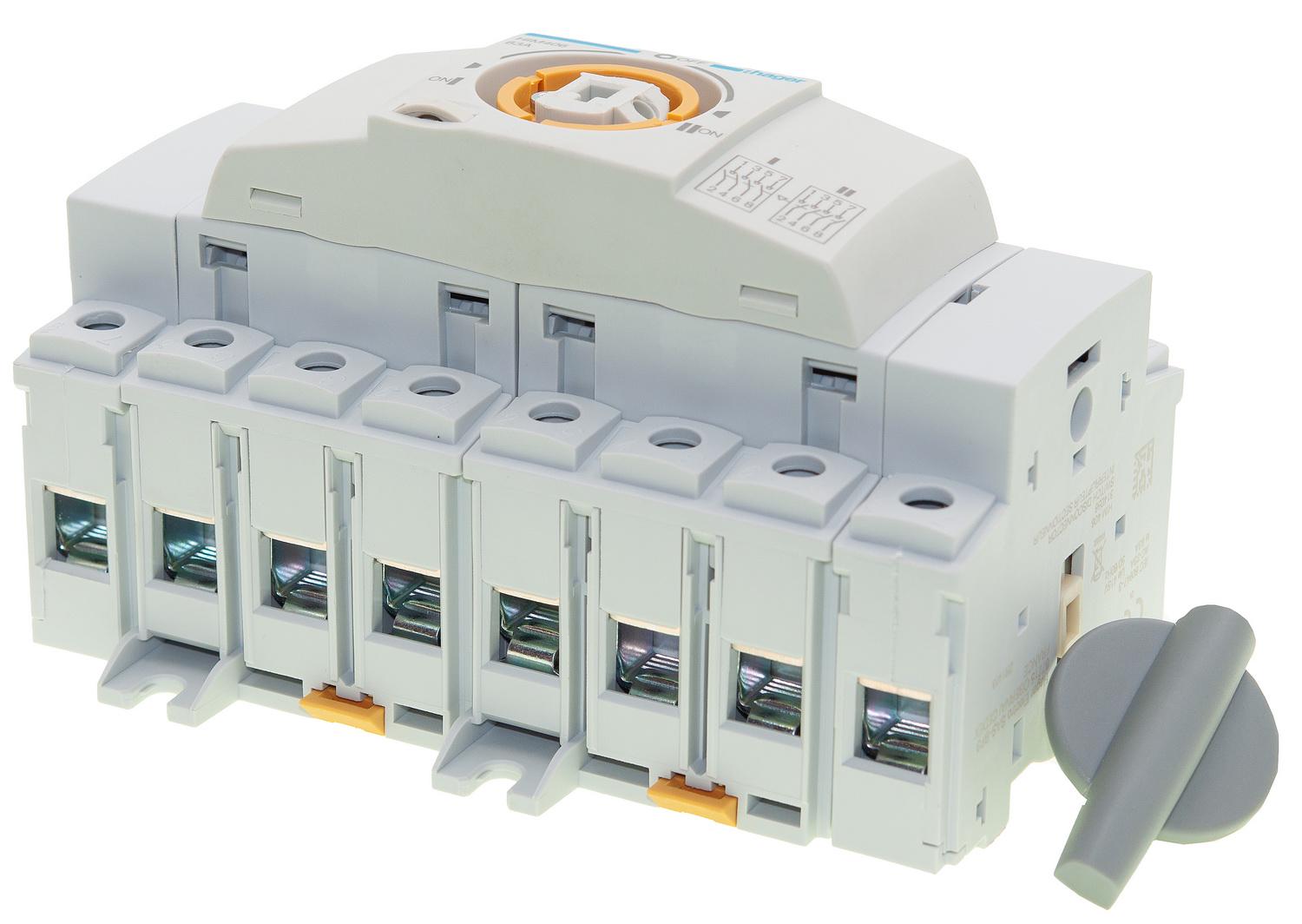 Переключатель модульный Hager I-0-II трехпозиционный до 35 мм2 4 полюса 63А (HIM406)