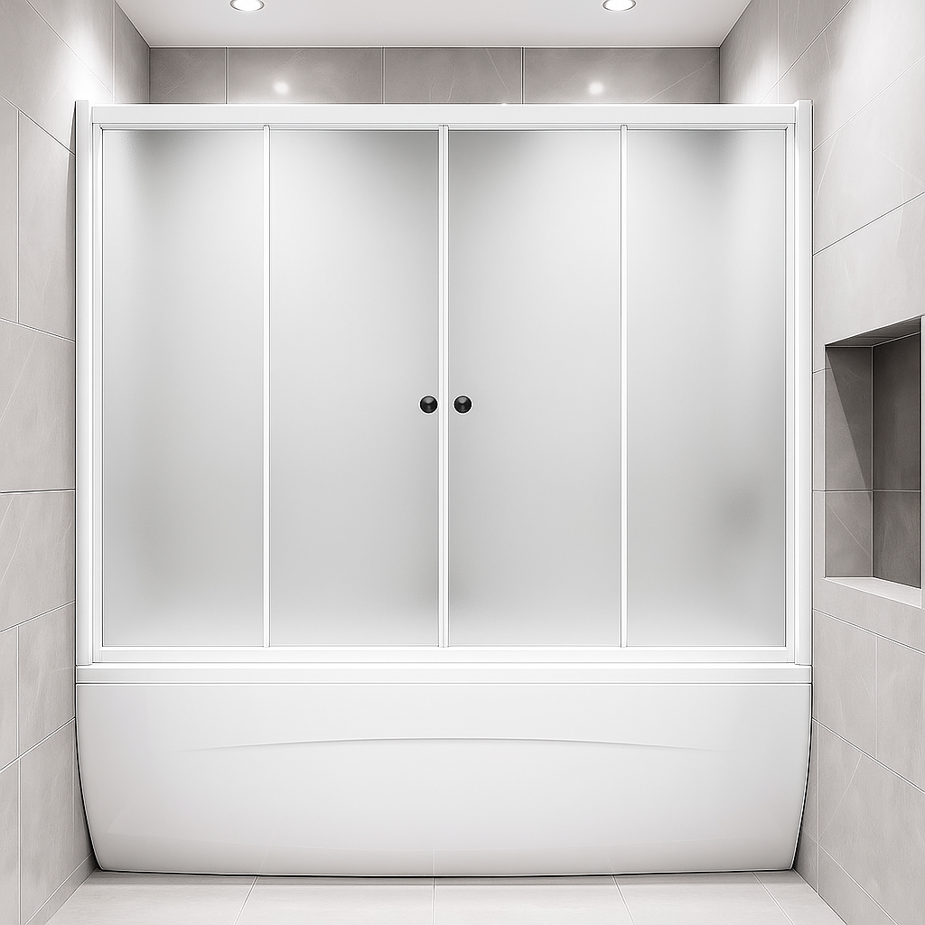 Штора на ванну скляна KO&PO F 170 W розсувні двері матове скло 170х140 см Білий (C10648)