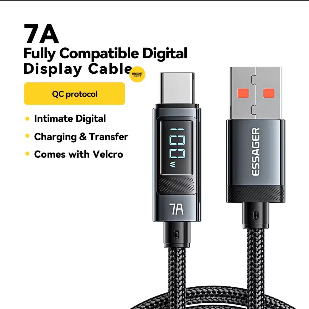 Кабель Essager USB Type-C Fast Charge 100W 7A с дисплеем 2 м (25397253) - фото 3