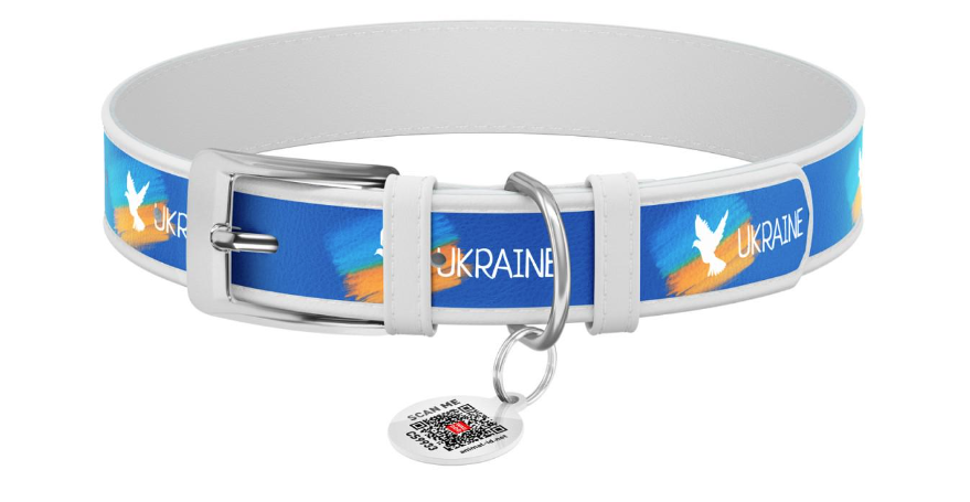 Ошейник для собак кожаный c QR паспортом Waudog Design Флаг S 27-36 см х 15 мм Белый (3603-0229-15)