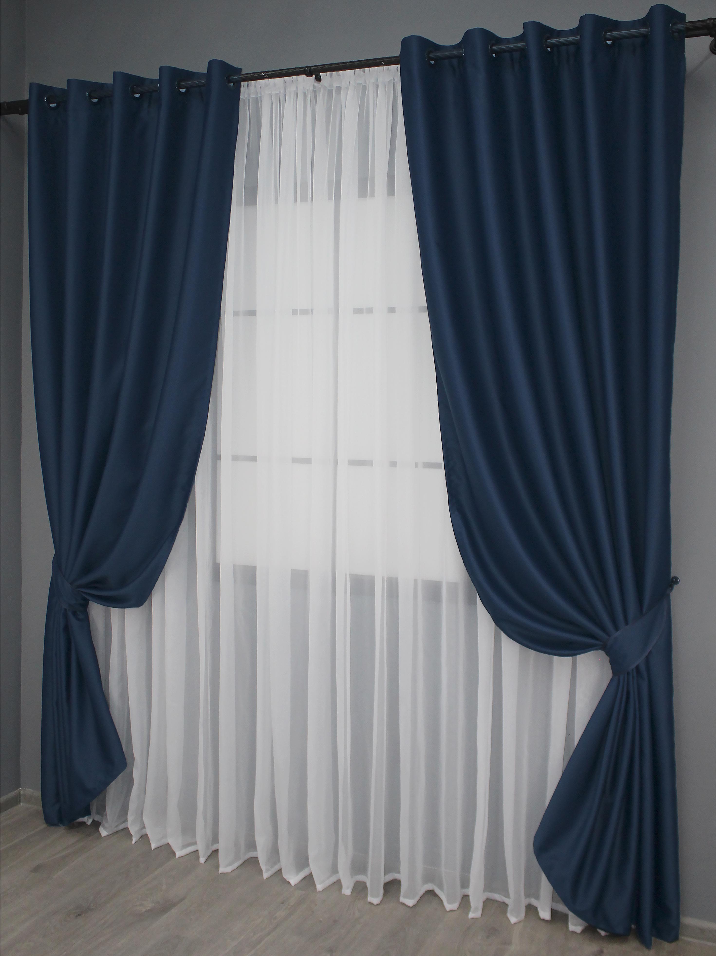 Комплект штор на люверсах VR-Textil Midnight № 1164ш 150х250 см 2 шт. Темно-синій (37-0011) - фото 2 Комплект штор на люверсах VR-Textil Midnight № 1164ш 150х250 см 2 шт. Темно-синій (37-0011) - фото 2