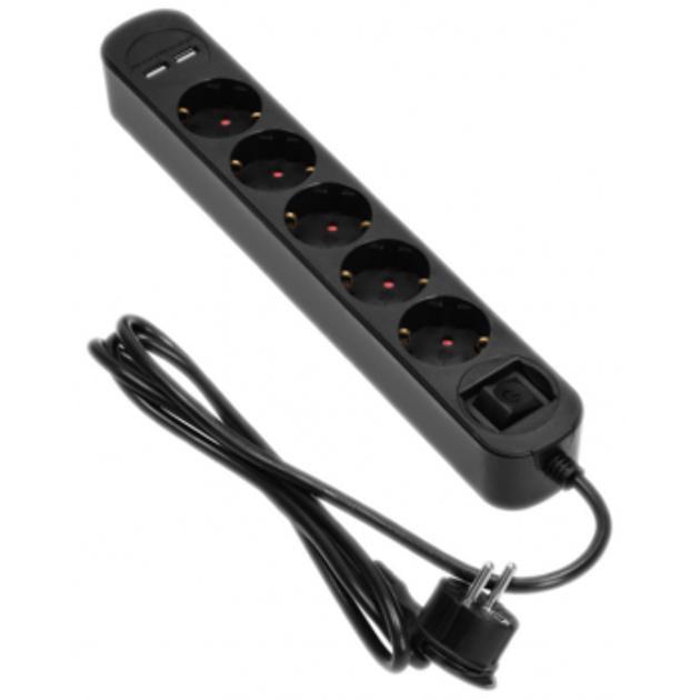 Удлинитель VIRONE на 5 розеток PS-1 GS/B/1.5M 2хUSB с выключателем 1,5 м Черный (29177849)