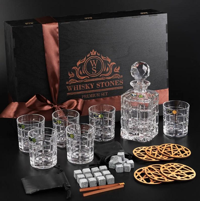 Подарочный набор для алкоголя камни для виски Whiskey Stones 24 шт./6 хрустальных стаканов Bohemia Timesquare 320 мл и графин 800 мл - фото 3