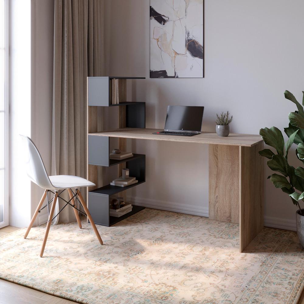 Стіл комп'ютерний М-ЗОН Джеко 1416L лівий з полицями Сонома/Антрацит (MZN-031027) - фото 2