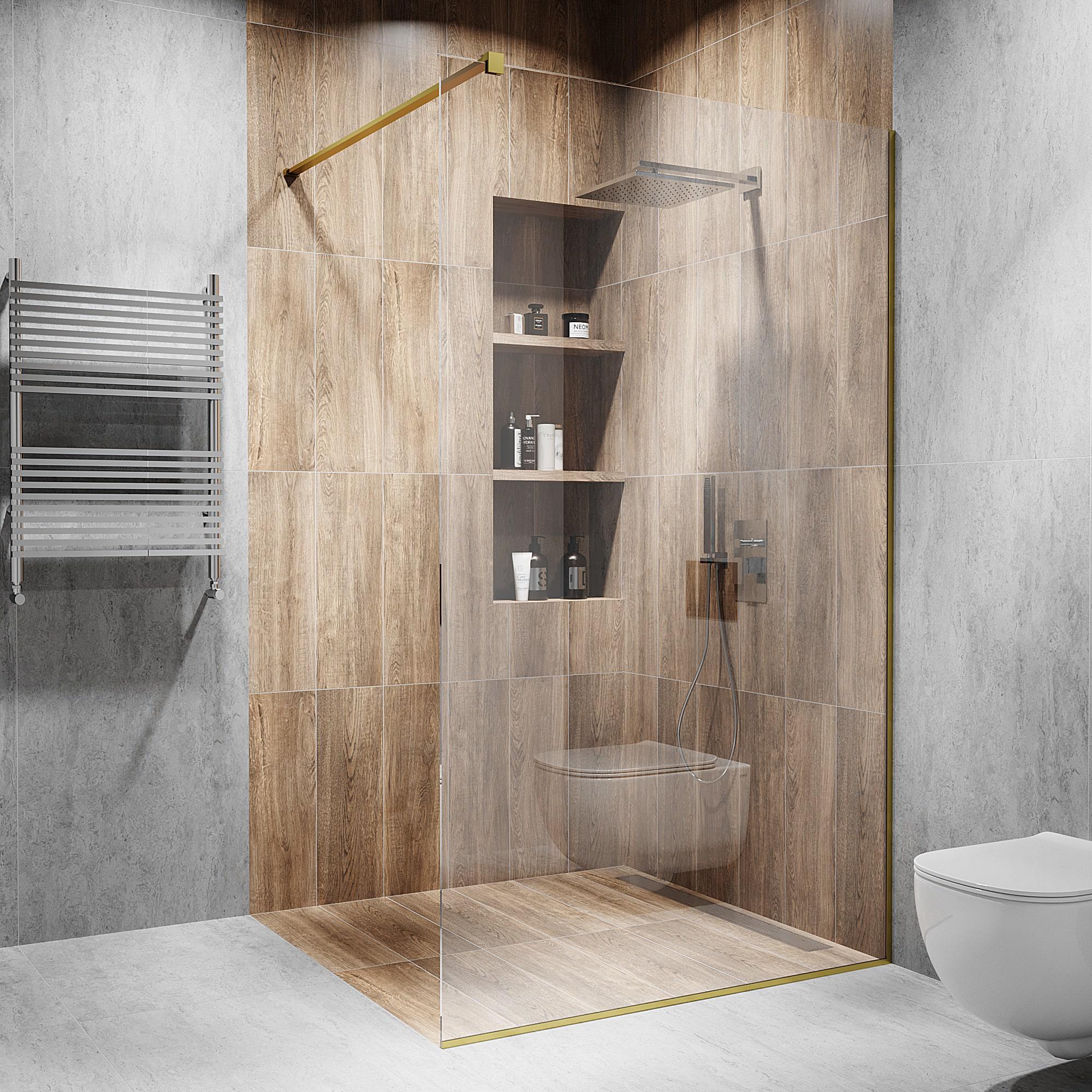 Перегородка стеклянная душевая 2000х700 мм стекло бриллиант с фурнитурой золотой полированной - фото 1