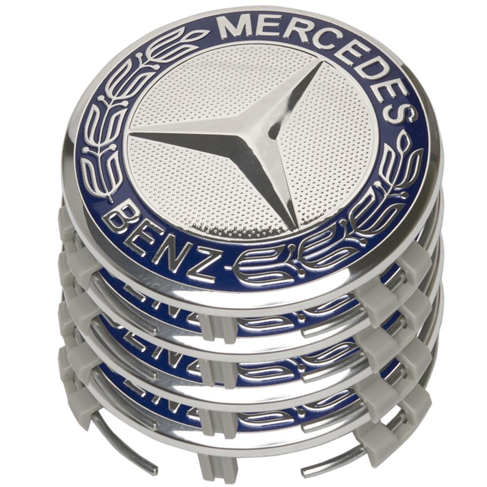 Заглушки литых дисков Mercedes Benz 4 шт. 75 мм Синий
