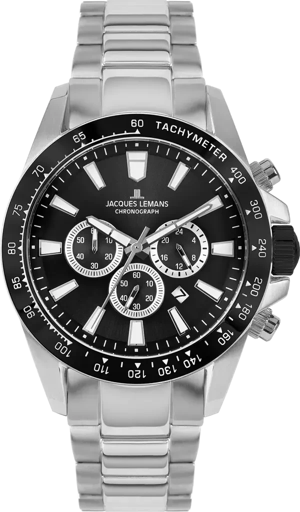 Наручные часы мужские Jacques Lemans Liverpool 1-2140E со стальным корпусом WR 100 м и черным циферблатом