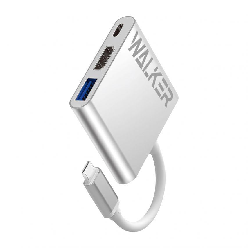 Перехідник Walker 3в1 WHUB-35 /Type-C Silver