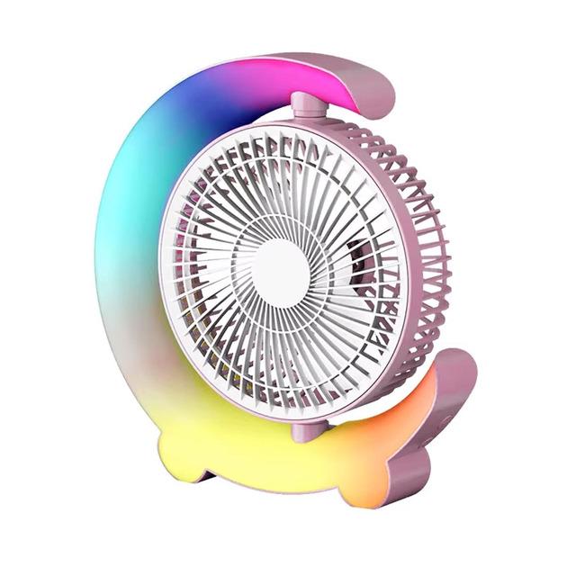 Вентилятор-лампа портативный настольный аккумуляторный USB Cool Summer 3D Swing три скорости 5 режимов Розовый (26846166)