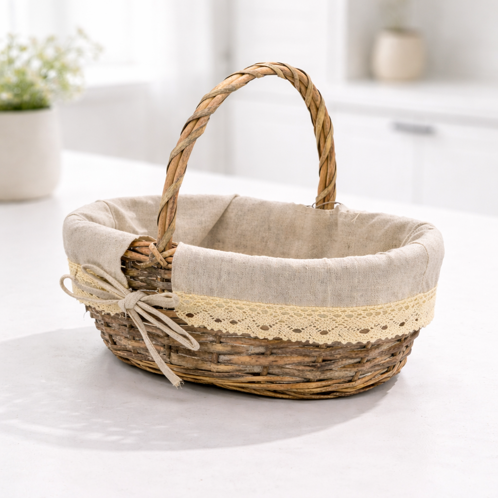 Корзина пасхальная овальная с натуральной тканью