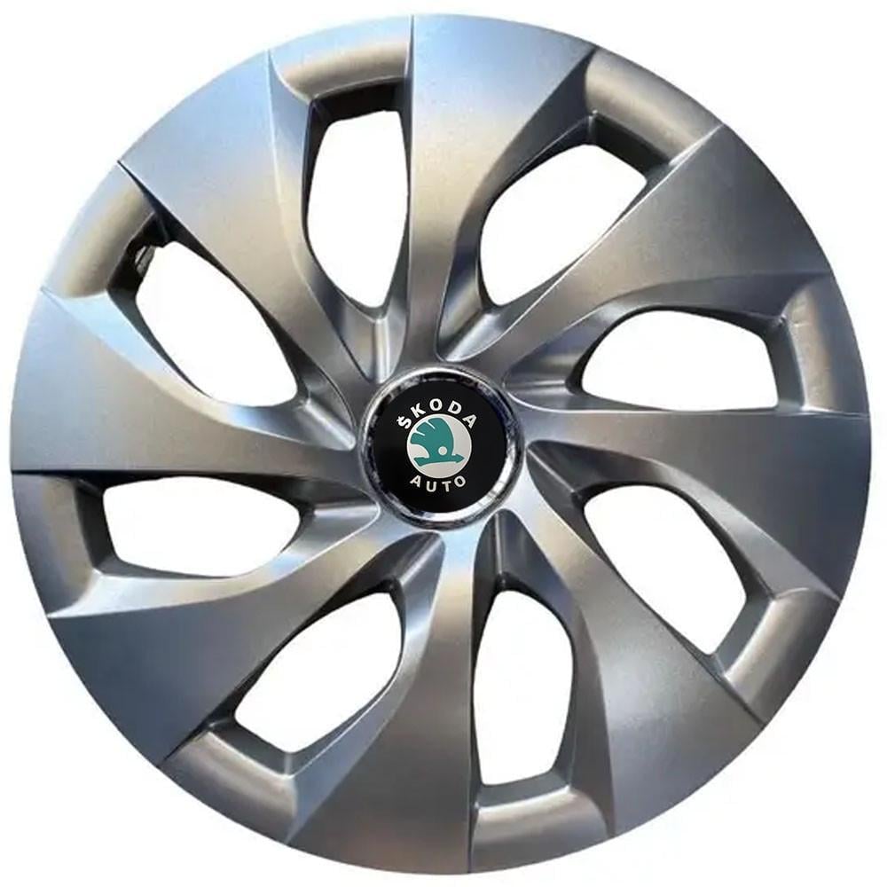 Ковпаки SJS з логотипом Skoda 416 R16 4 шт. Зелений/Срібний (31006683)